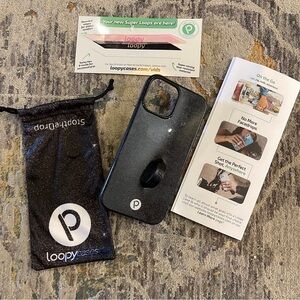Loopy Case Black Sparkle Phone Case iPhone 12 Max includes pouch and extra loop